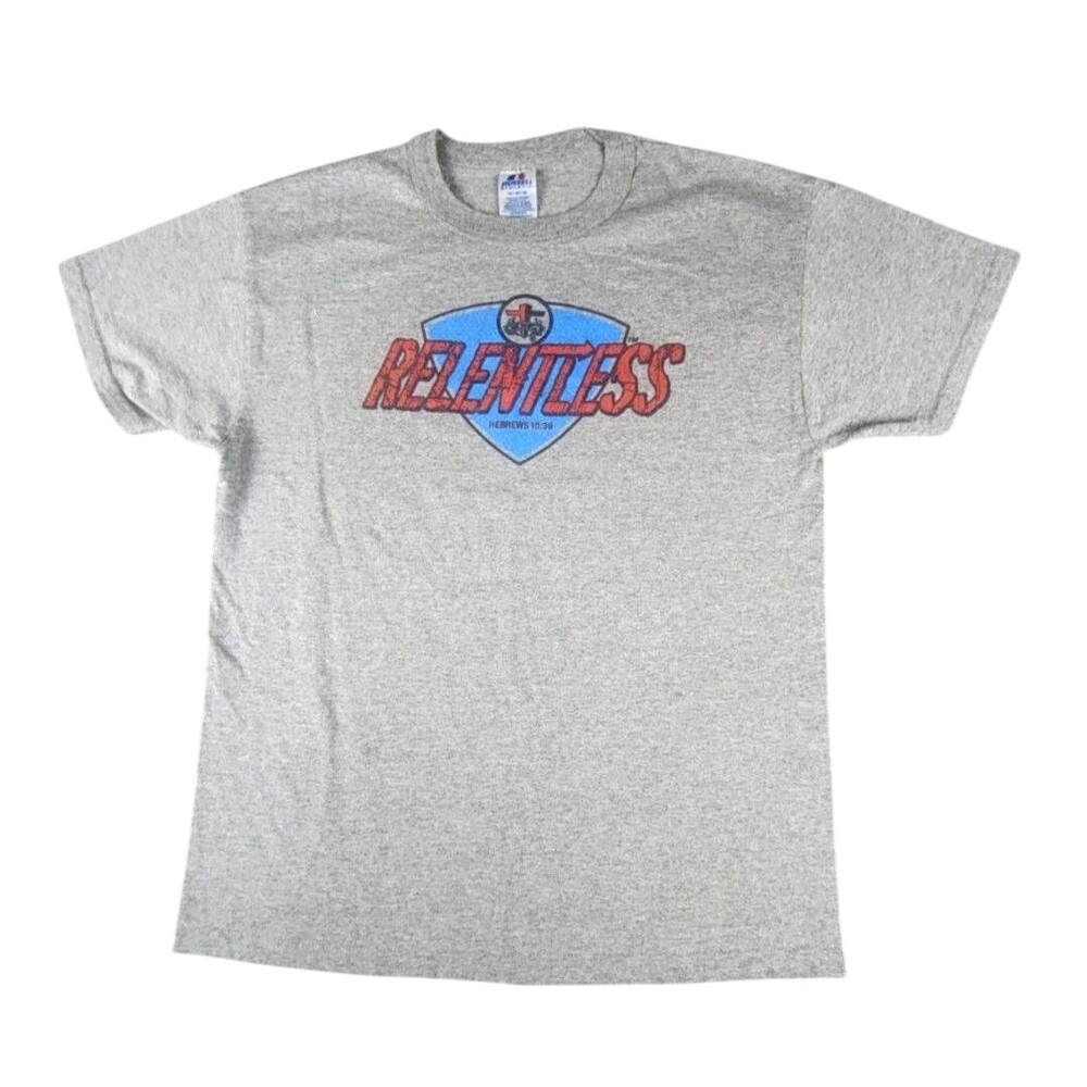 Russell Athletic Shirt Mens Medium Gray Relentless Hebrews 10:39 Graphic Tee